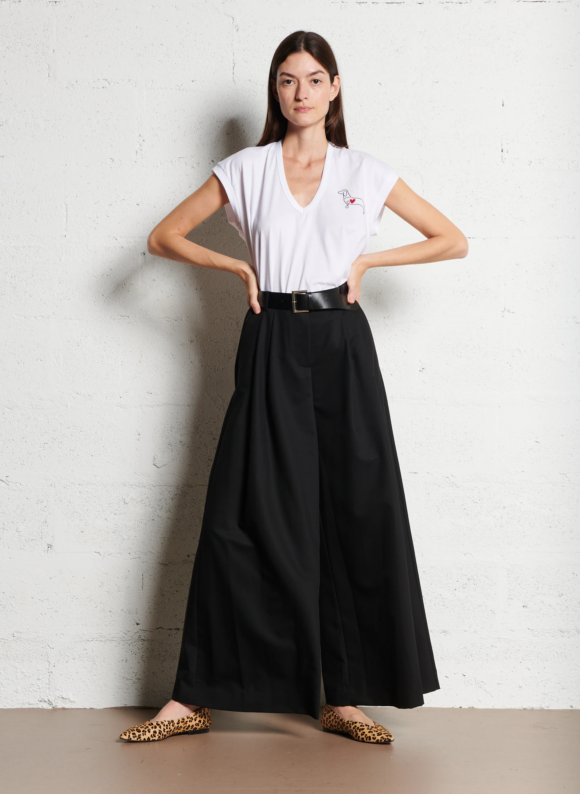 Pantalon palazzo à ceinture| Noir