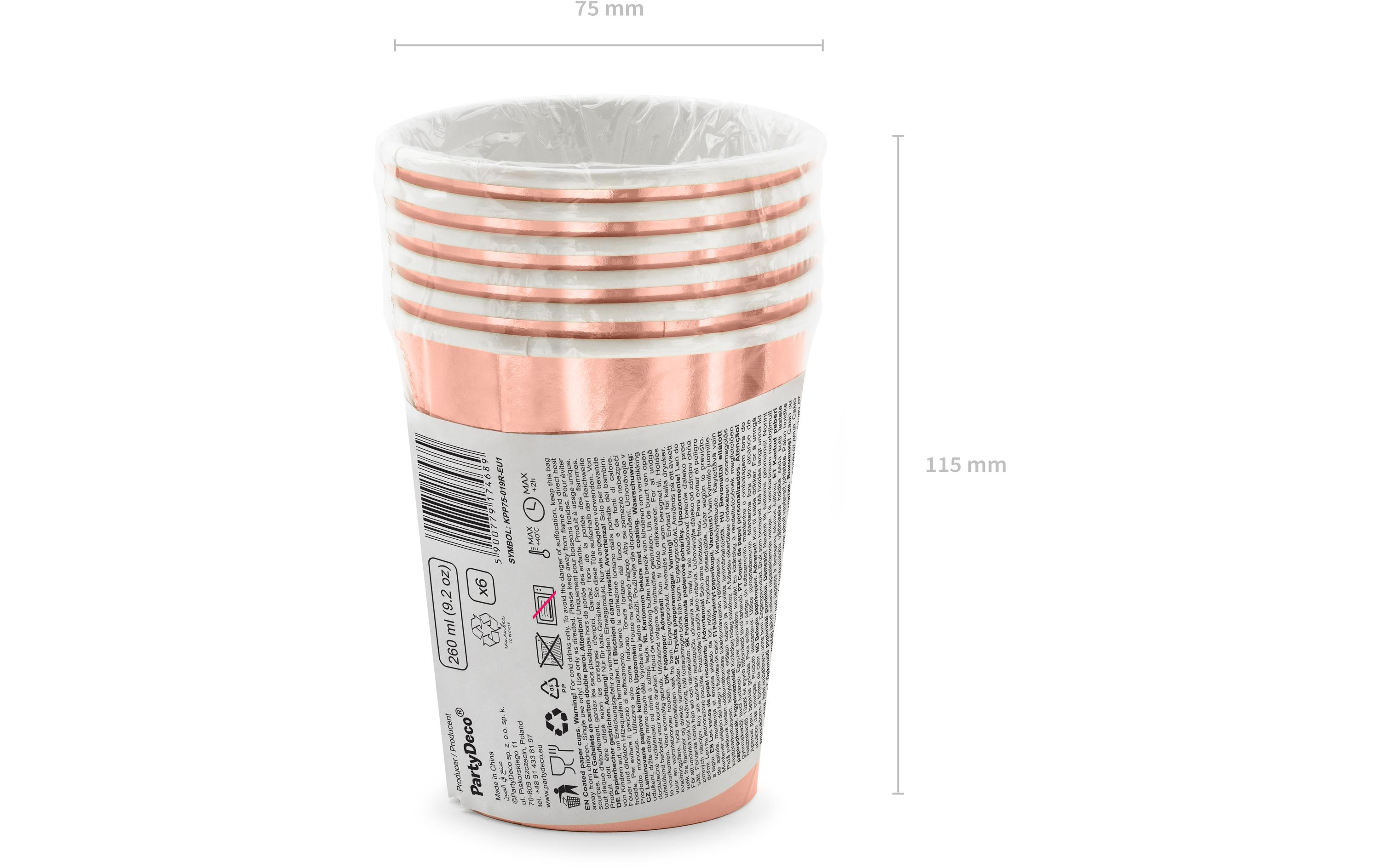 Einwegbecher Happy Birthday 260 ml, 6 Stück, RosegoldPappbecher für Partys