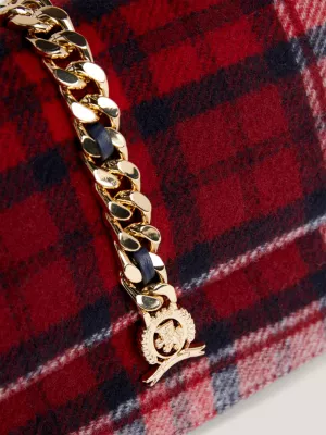 Bolsa transversal de luxo em couro com estampa xadrez tartan