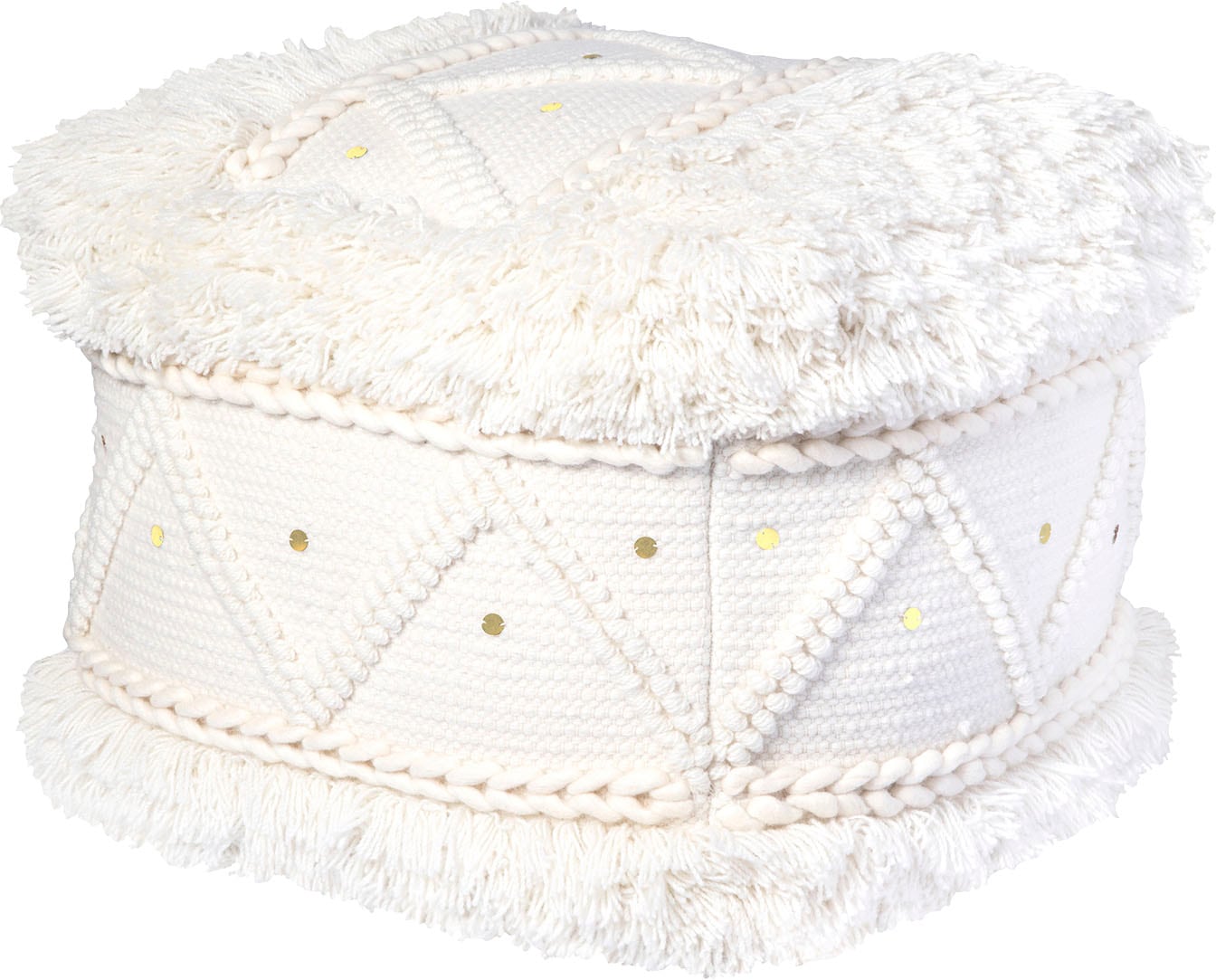 Kayoom Pouf »Bohist 525 50cm x 50cm,   Strukturen mit Fransen und Quasten« 1 Stk. tlg. handgefertigt, Unikat, sehr gut kombinierbar, vielfältig im Einsatz