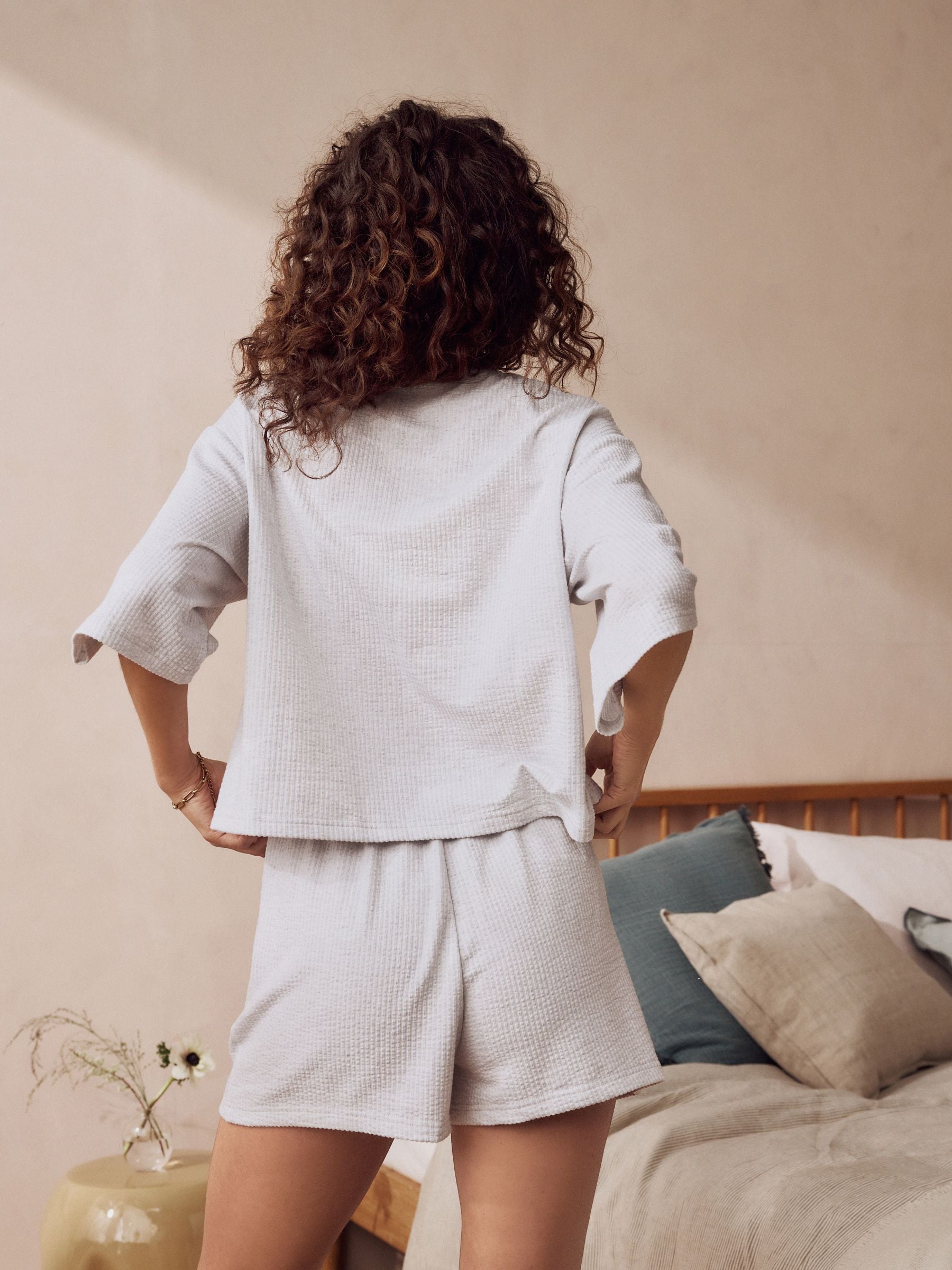 Grijs - Getextureerde korte pyjama