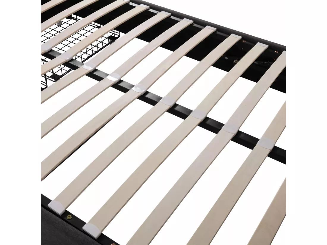 Lit coffre 140x200cm en lin Gris, avec LED et tête de lit rangeable, boîte de lit hydraulique