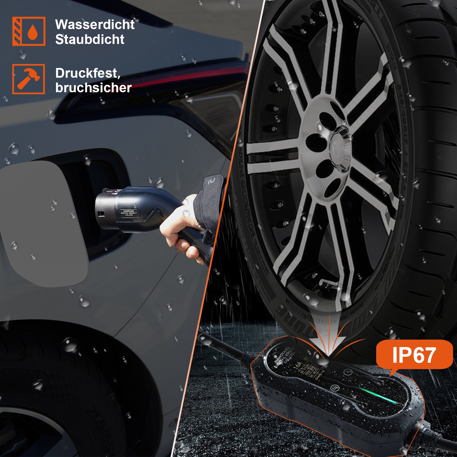 HANSTARS Portables EV Ladegerät Type 2 Schutzkontakt-Steckdose, 3.7 kW mit Tasche