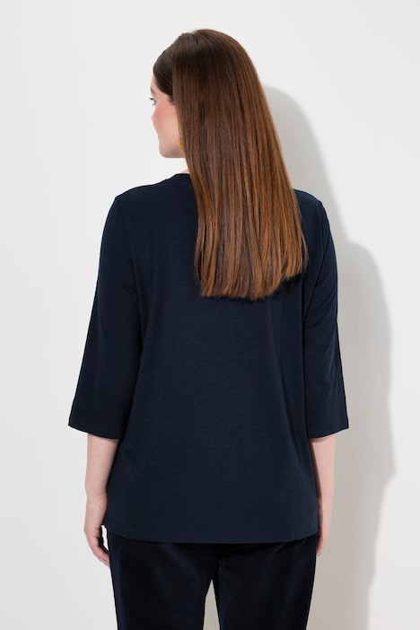 Shirt, Stickerei, Rundhals, 3/4-Arm, Biobaumwolle