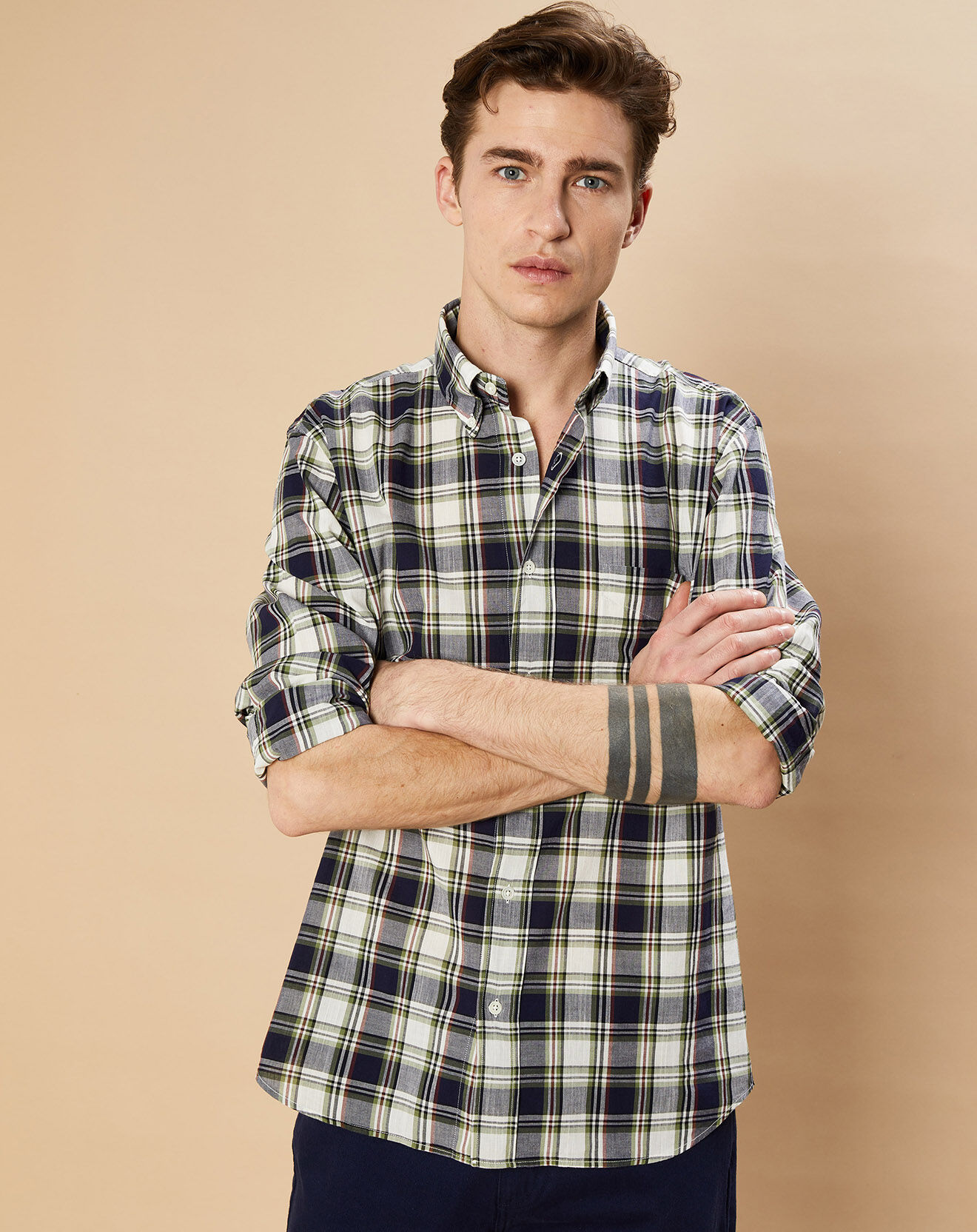 Hartford Chemise Regular Pitt marine/vert madras