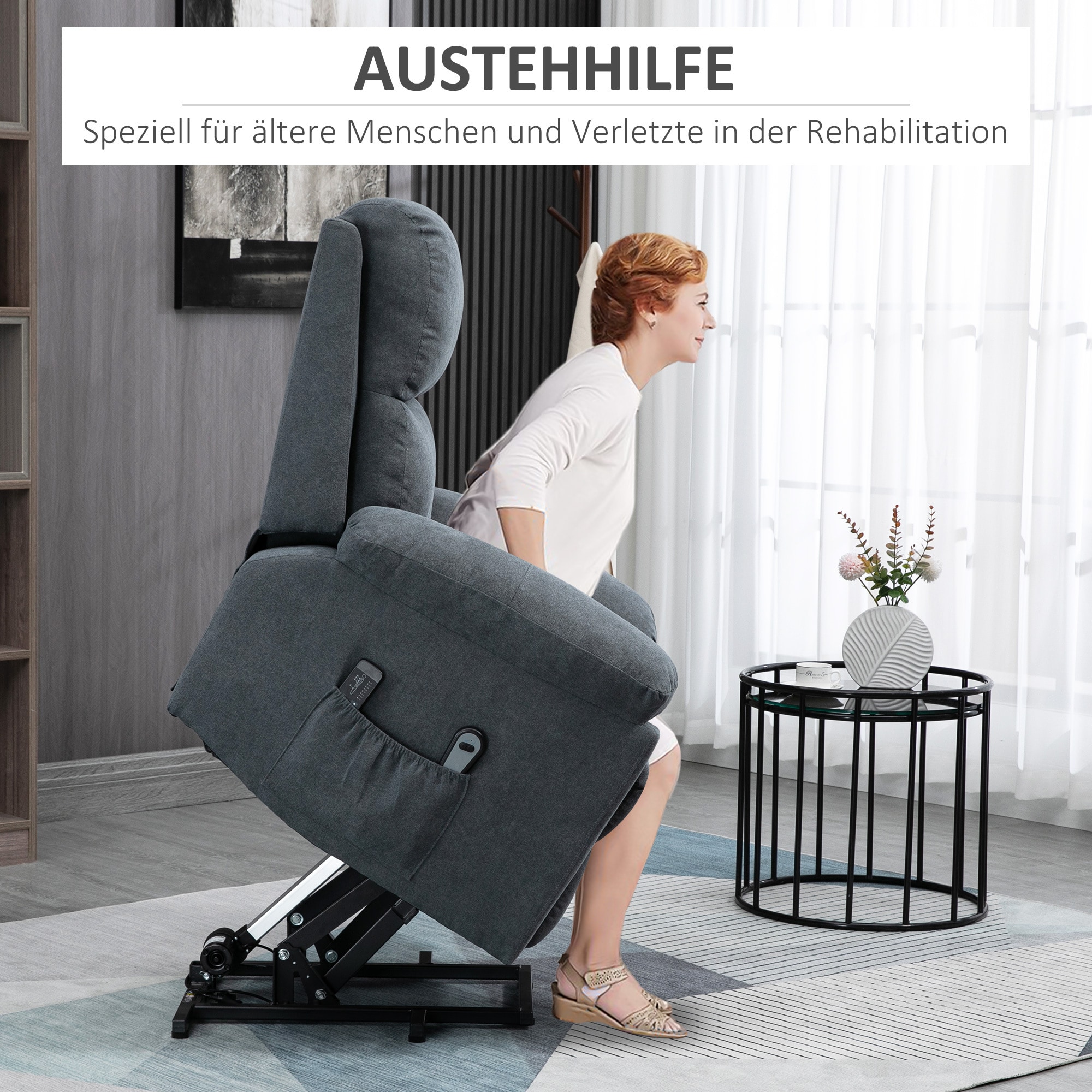 HOMCOM Relaxsessel mit Aufstehhilfenfunktion und 8 Massagemotoren grau 89L x 99B x 103H cm