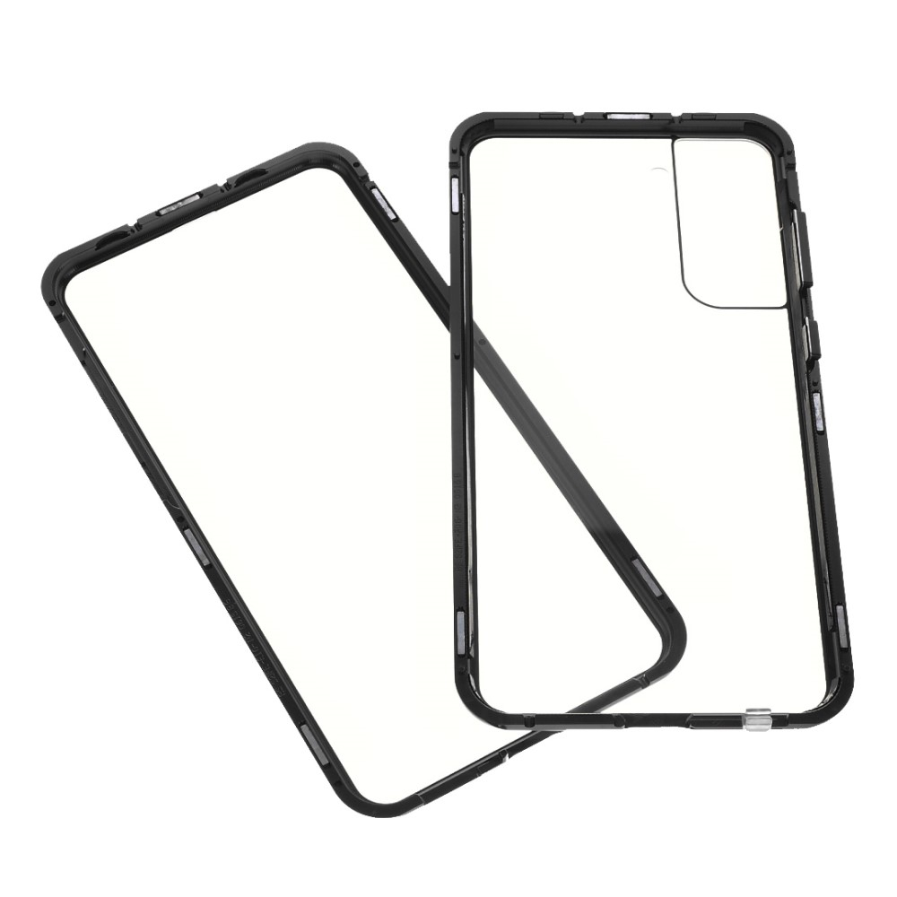 Samsung Galaxy S21 FE 5G Magnetische Alu Schutzhülle mit Panzer Glas Backcover   Displayschutz (Magnet-Technologie) - Schwarz