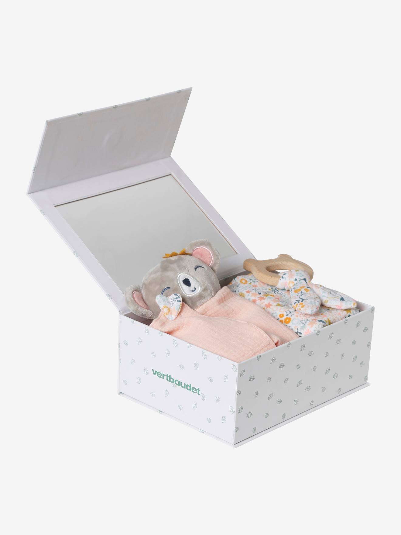 Conjunto para presente com 3 itens: pano + doudou + chocalho marrom
