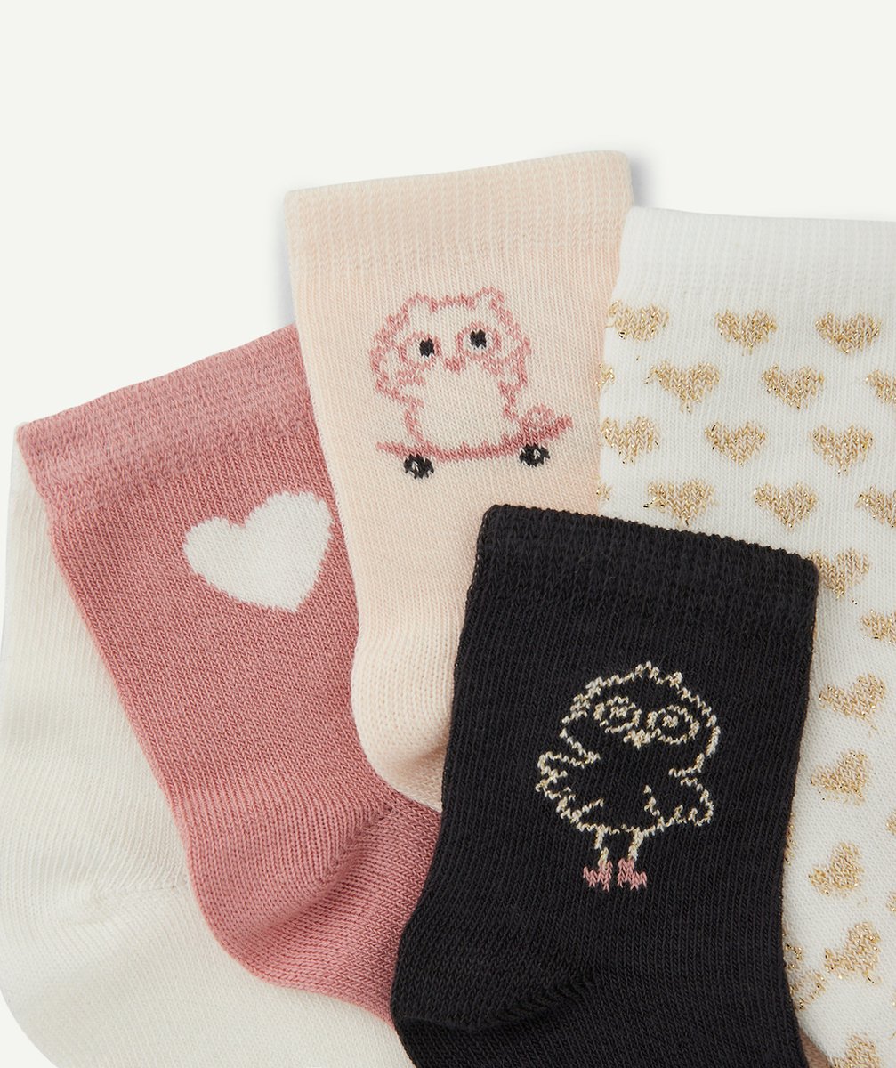 LOT DE 5 CHAUSSETTES BÉBÉ FILLE EN COTON ROSE BLANC ET GRIS