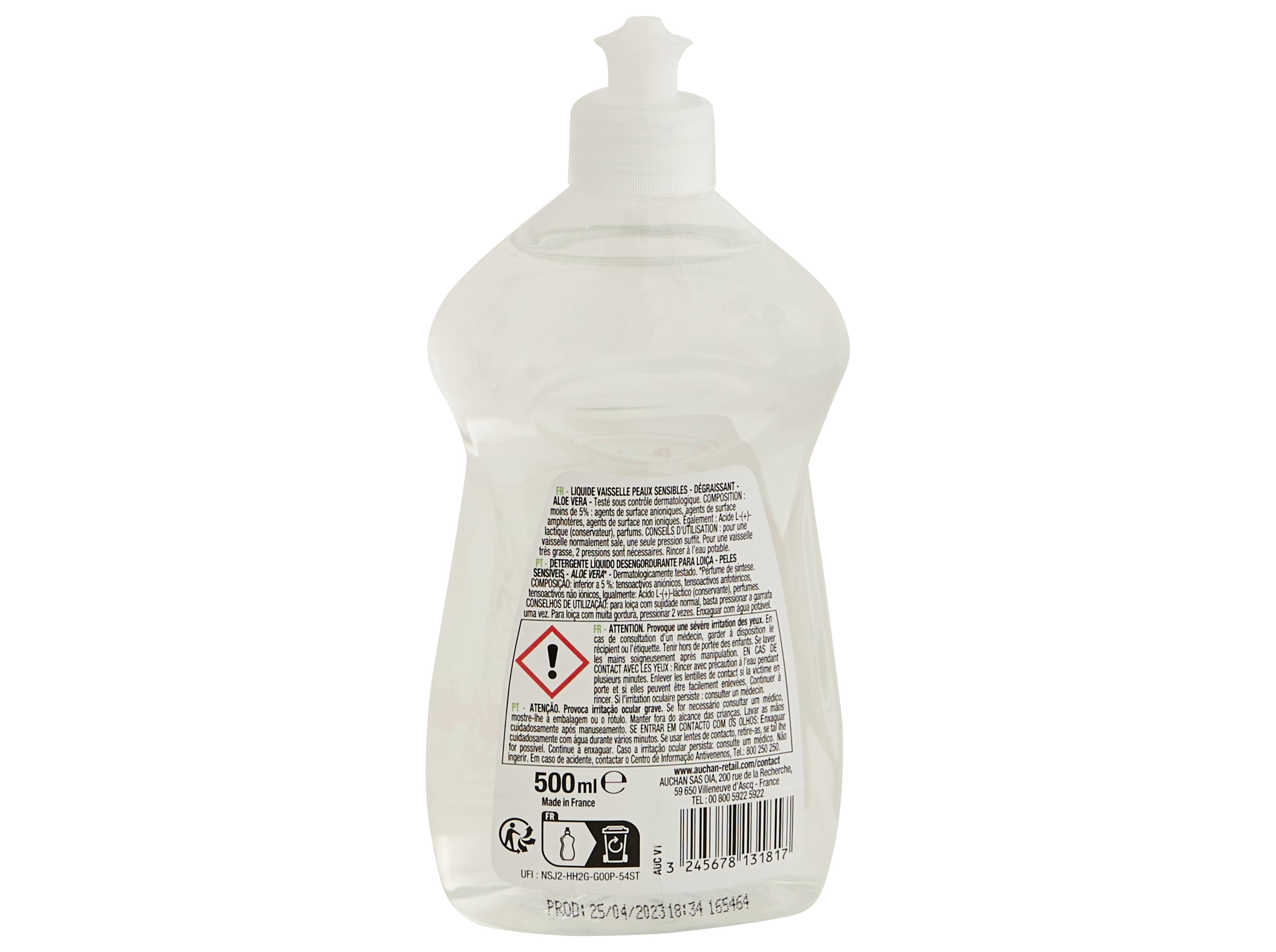 DETERGENTE LOIÇA MANUAL AUCHAN PELES SENSÍVEIS ALOE VERA 500ML