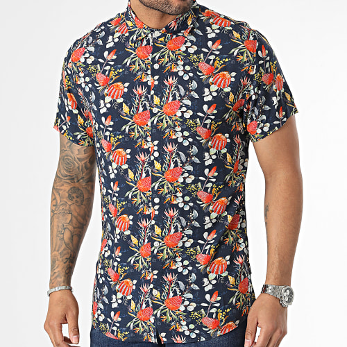 Chemise Manches Courtes Floral Villa Bleu Marine