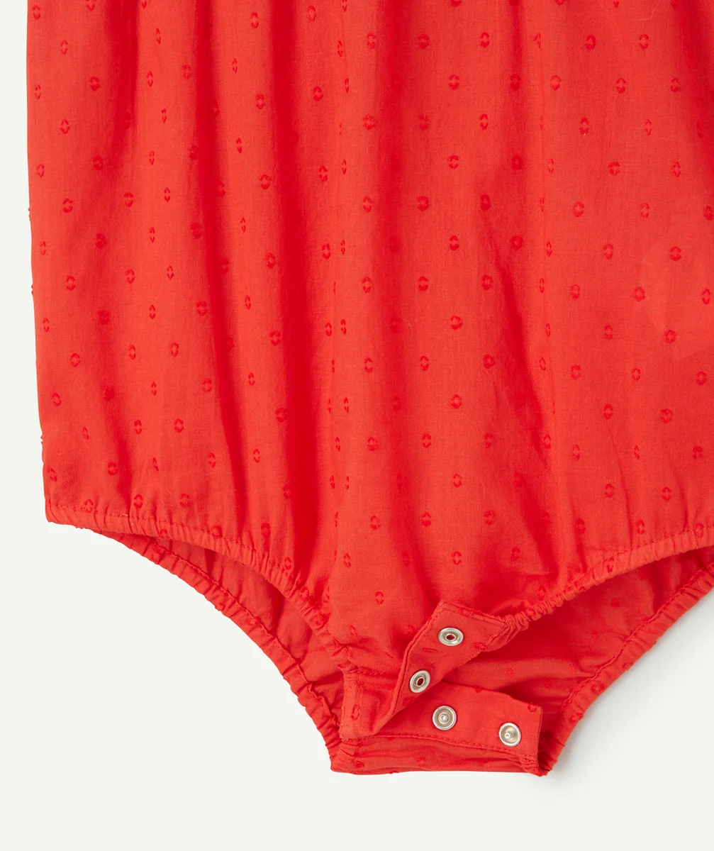 barboteuse bébé fille en coton bio rouge avec turban assorti