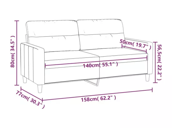 Canapé à 2 places Marron 140 cm Tissu