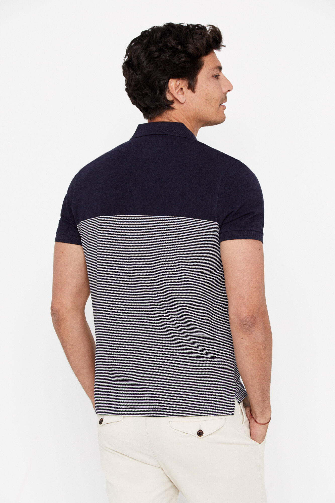 Camisa polo listrada - Azul marinho
