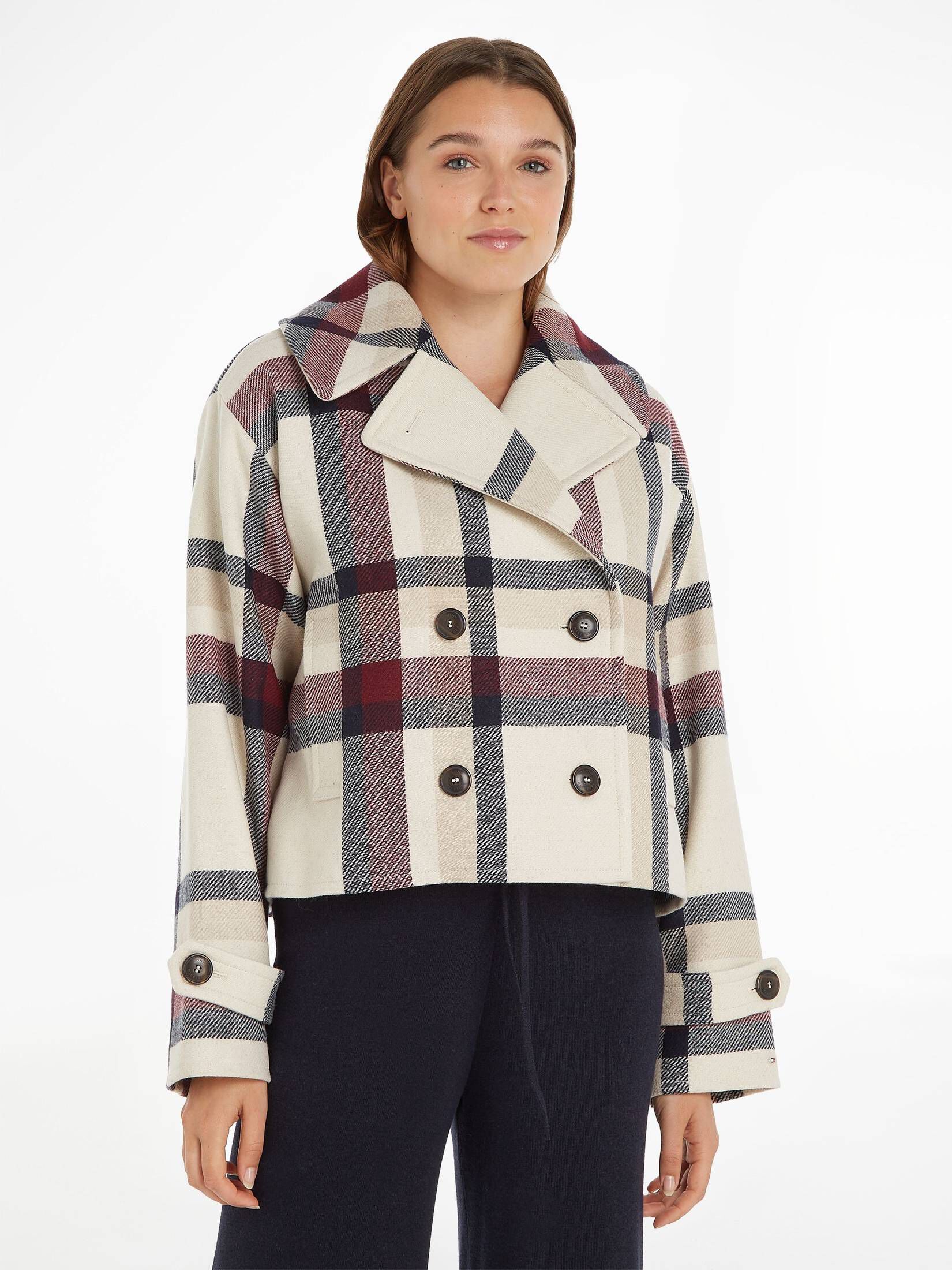 Tommy Hilfiger| Damen Wolljacke WOOL BLEND CHECK PEACOAT