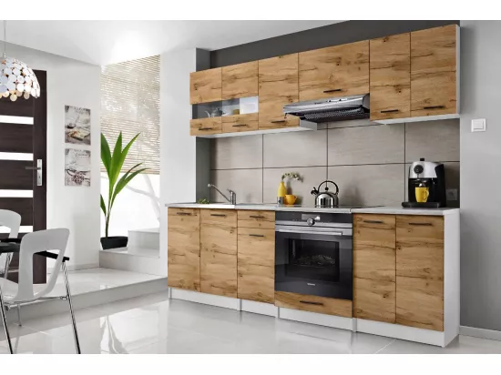 Cuisine Bigo 8 éléments - finition bas BOIS haut BOIS 240 cm