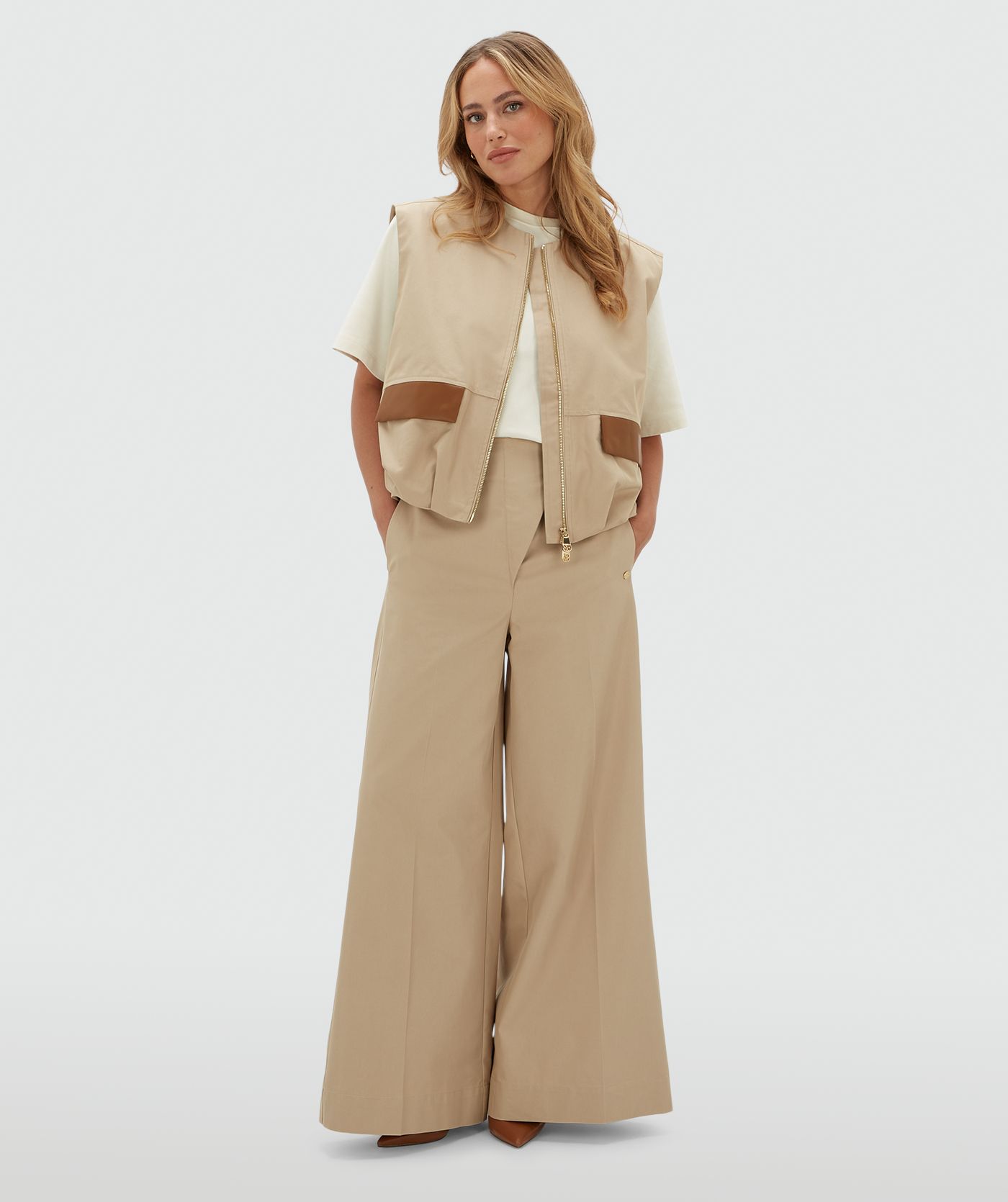 JV-VEN mid rise wide leg pantalon - beige