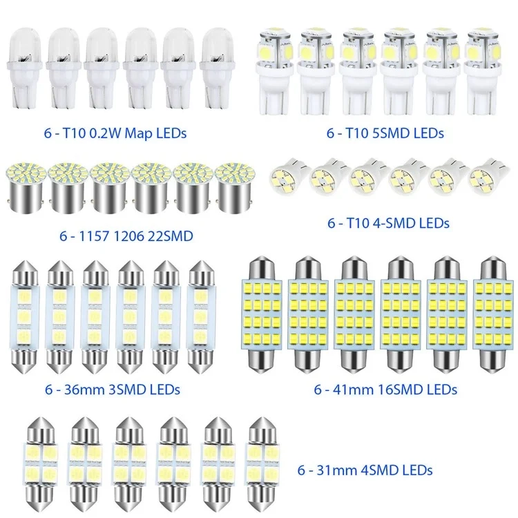 (42er Set) Auto KFZ LED Licht Set / Xenon 6000K für Innen- & Aussenbeleuchtung Lampe - Weiss