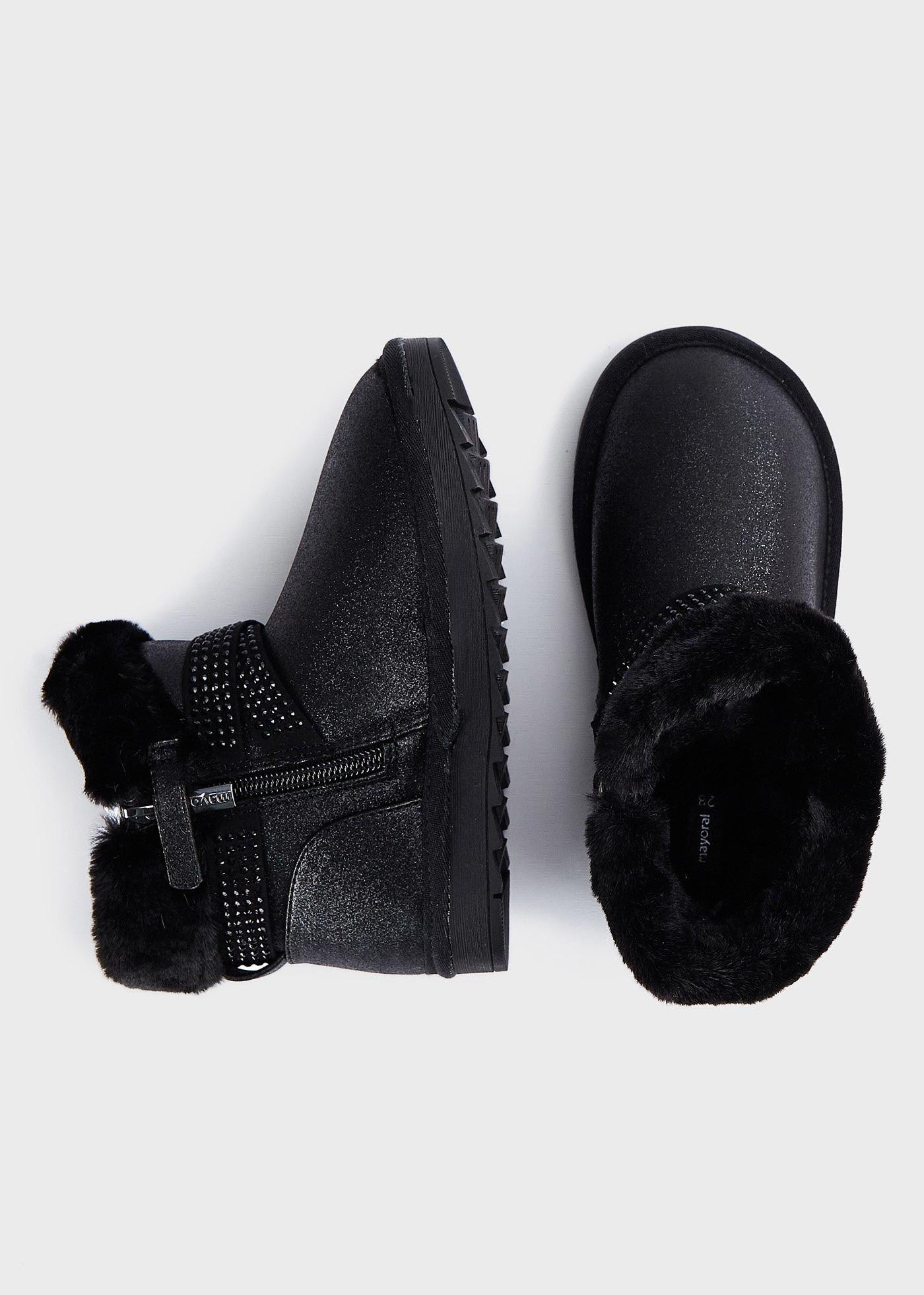 Botas de cano curto brilhantes com forro de pele para meninas