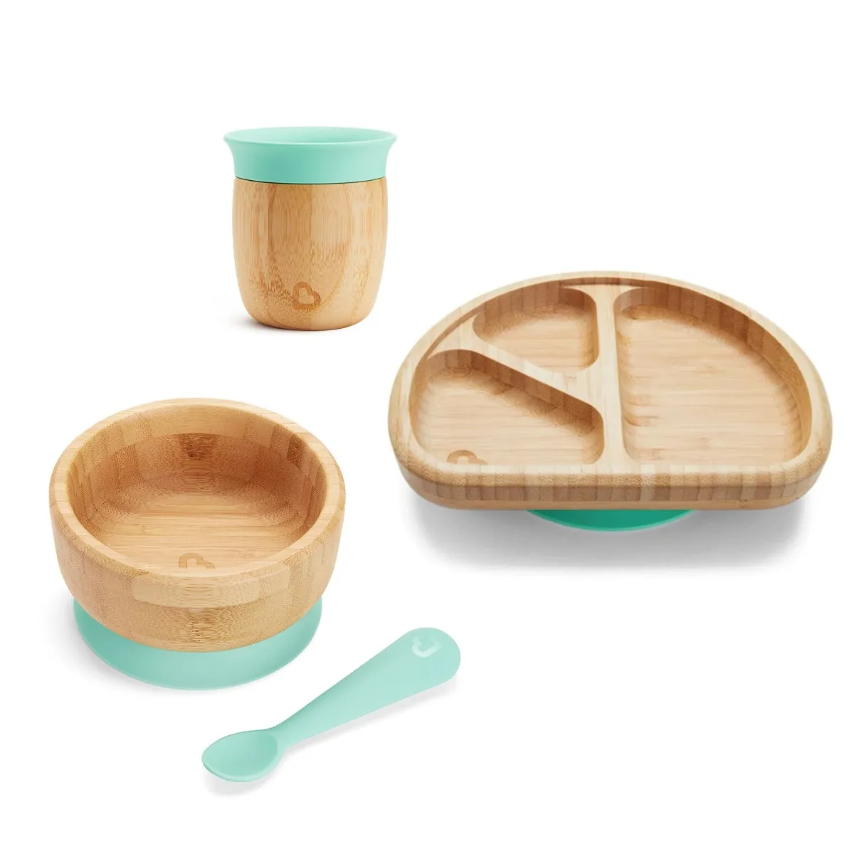 Munchkin Ensemble Bol à Ventouse, Cuillère, Assiette et Verre en Bambou