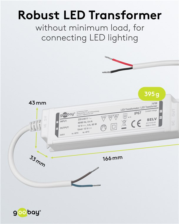 LED Trafo Transformator Netzteil 60W / 12V Outdoor Konstantspannungstrafo für LED Beleuchtung (74768) (IP67) - Weiss