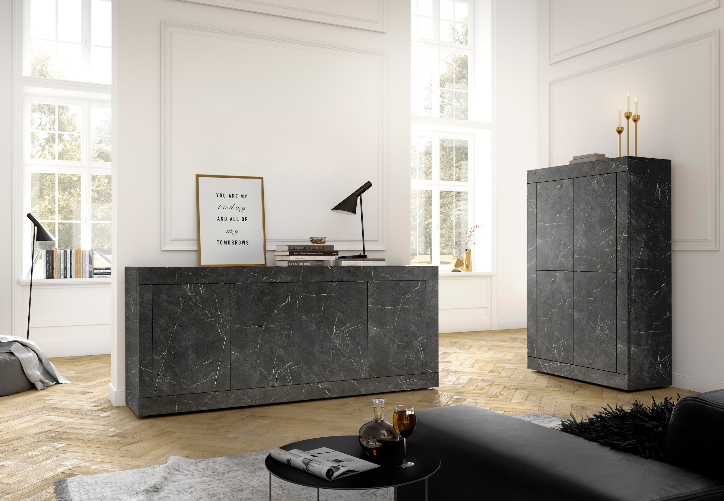 INOSIGN Sideboard »Basic Breite 207 cm, Kommode 4 Türen, Anrichte,« Metallgriff, moderne Rahmenoptik, viel Stauraum, Farbauswahl