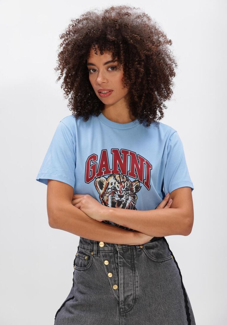 blauwe ganni t-shirt blissful blue 745