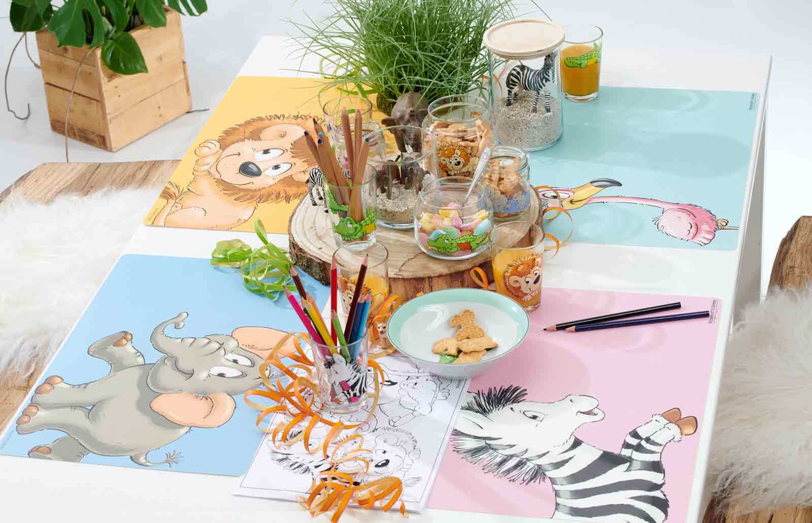 Ritzenhoff & Breker Kindergeschirr + Tischmatte Happy Zoo 4er Set