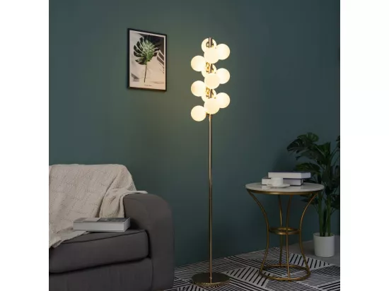 Lampadaire moderne doré à sphères en verre blanc - Ambrosia