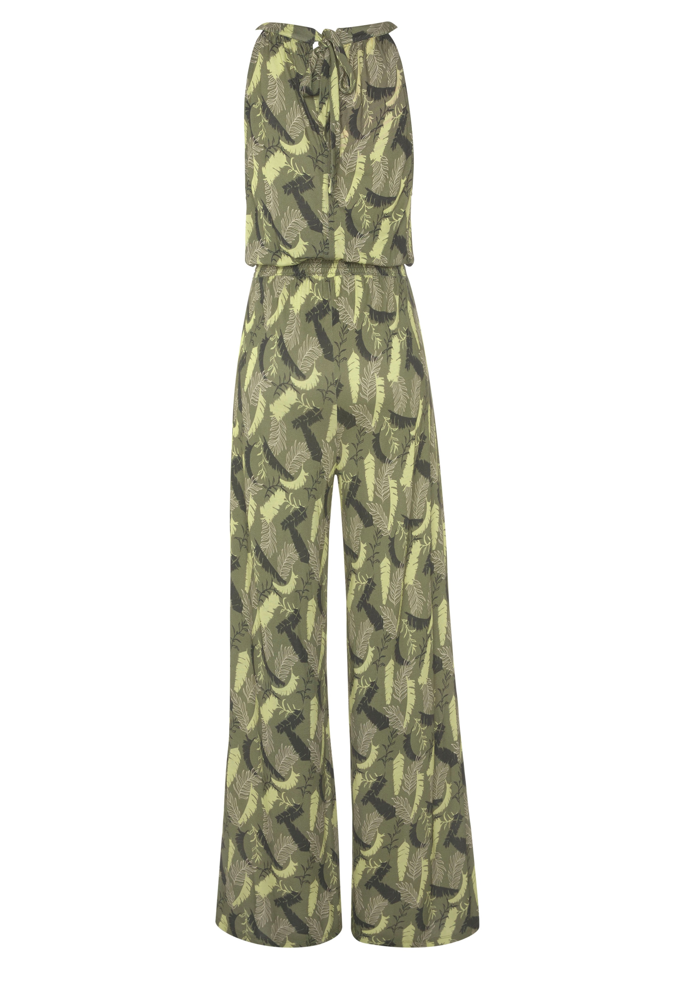 s.Oliver Overall , mit Blätterdruck und breitem Smokeinsatz, sommerlicher Jumpsuit