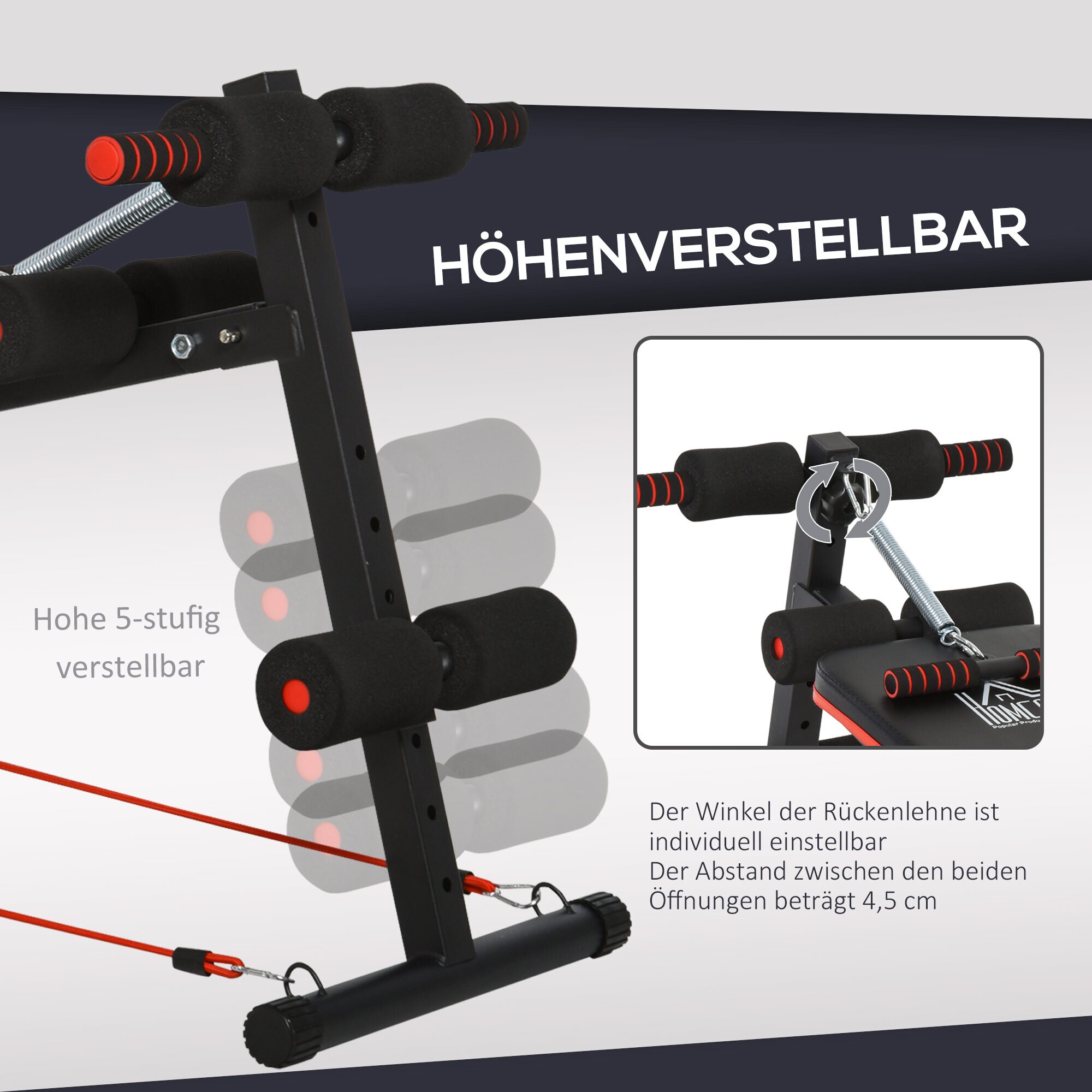 HOMCOM Multifunktionale Trainingsbank verstellbar und klappbar schwarz, rot 47 x 142 x 50-66 cm (BxTxH)