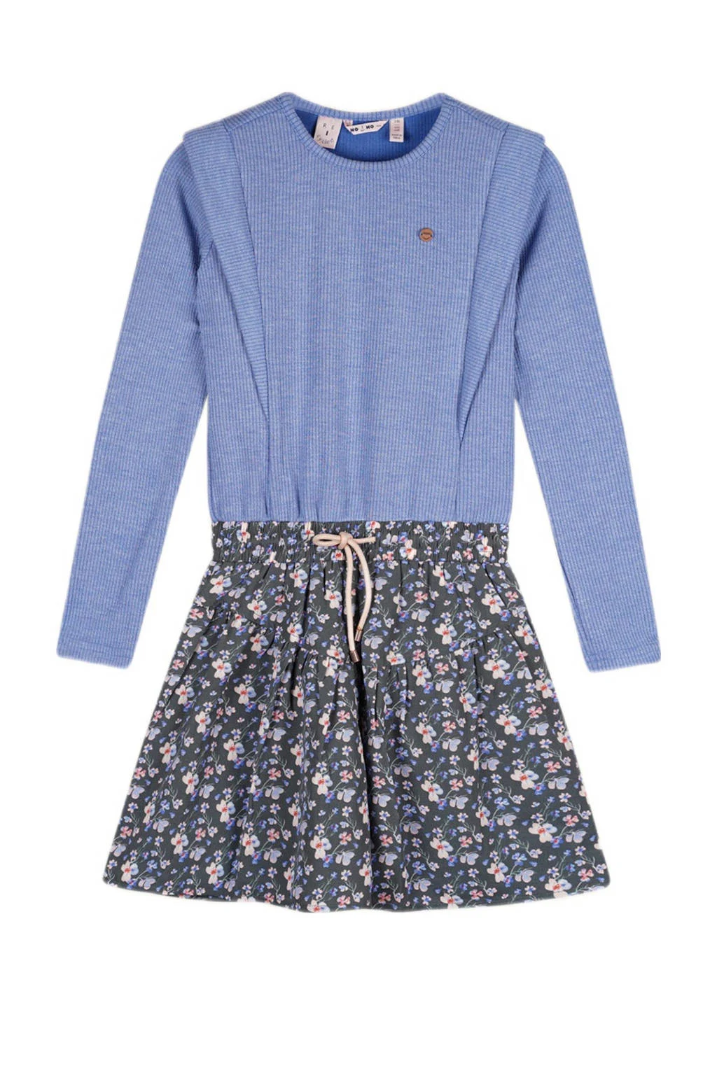 NONO gebloemde jurk Morly blauw/grijs/lichtroze