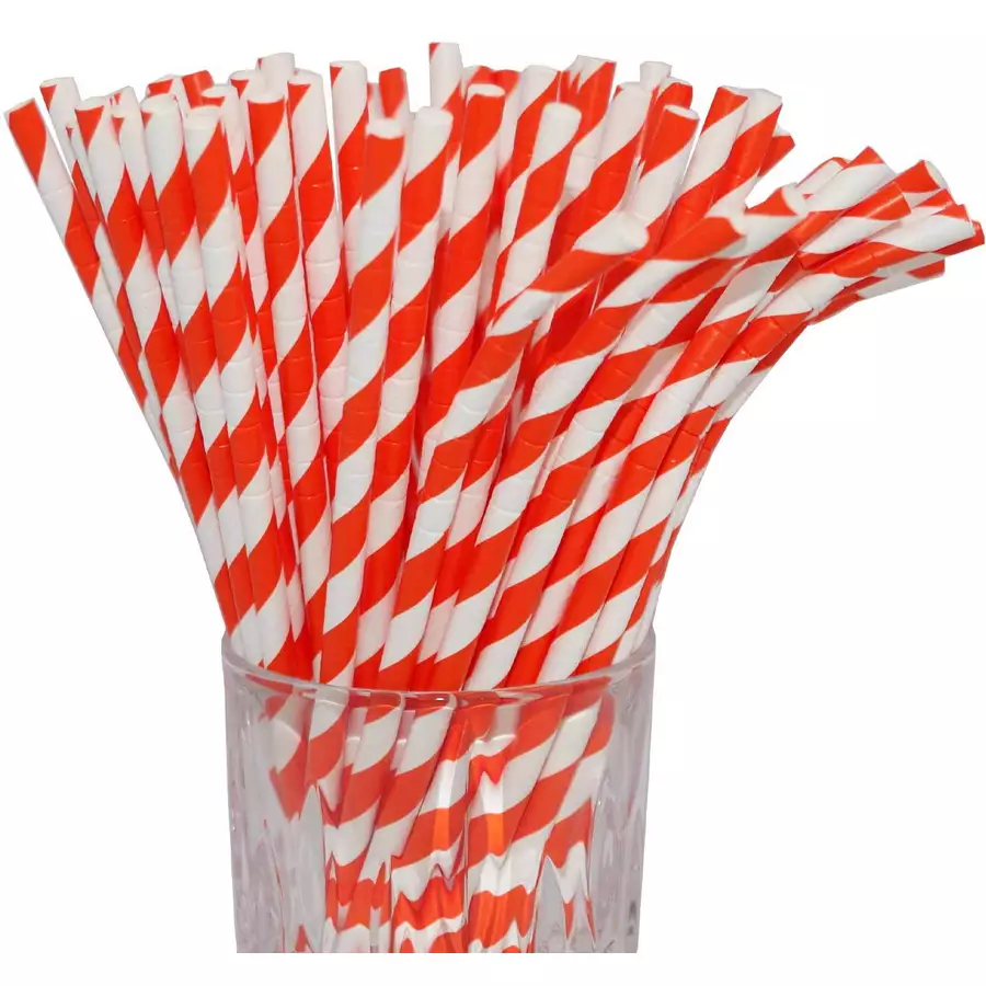 Luxentu Papier-Trinkhalme gestreift mit Knick 20 cm 100er Set orange