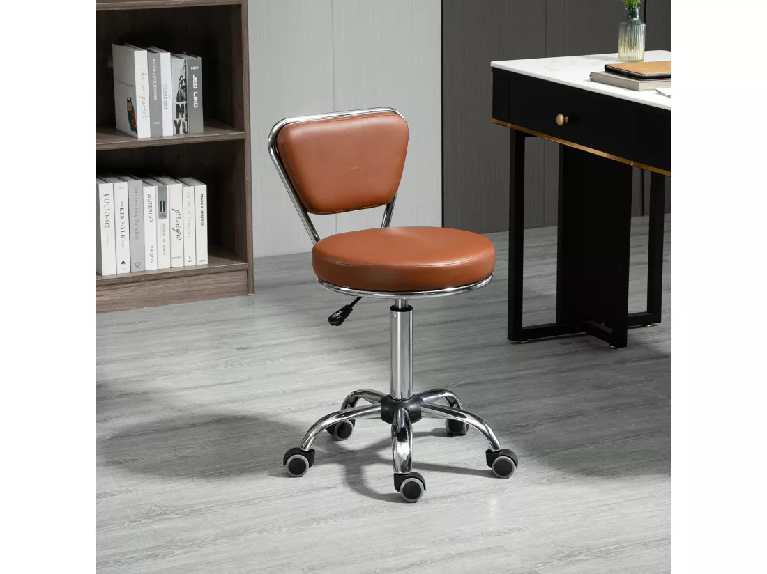 HOMCOM Tabouret de massage Vintage - tabouret de travail pivotant 360° - hauteur assise réglable 49-64 cm - revêtement synthétique marron métal chromé