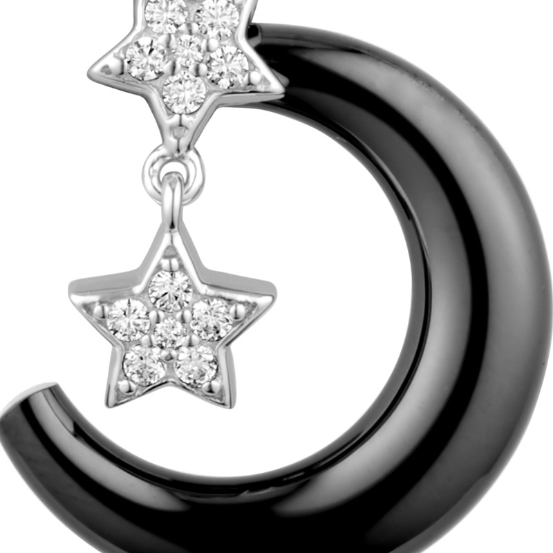 Pendentif Etoiles en Céramique Noir, Cristal Blanc et Argent 925