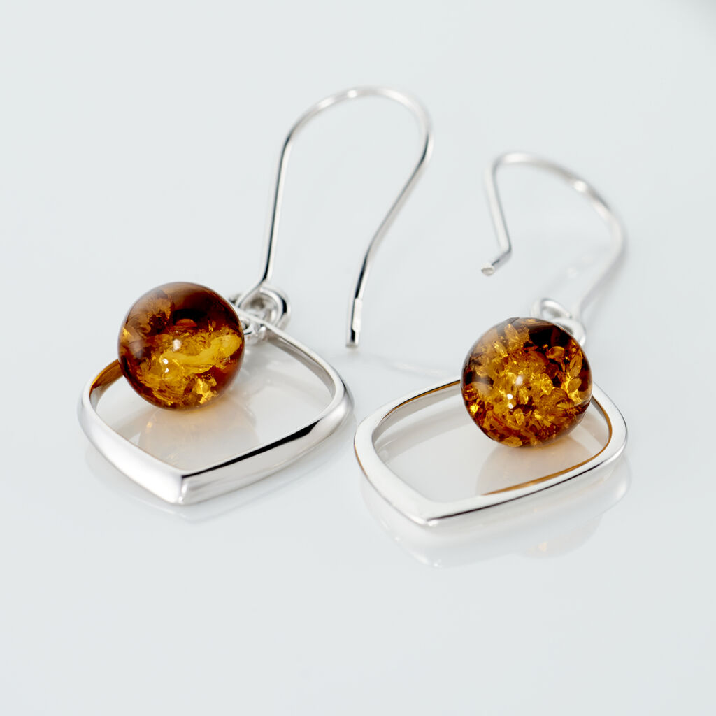 Boucles D'oreilles Pendantes Iva Argent Blanc Ambre