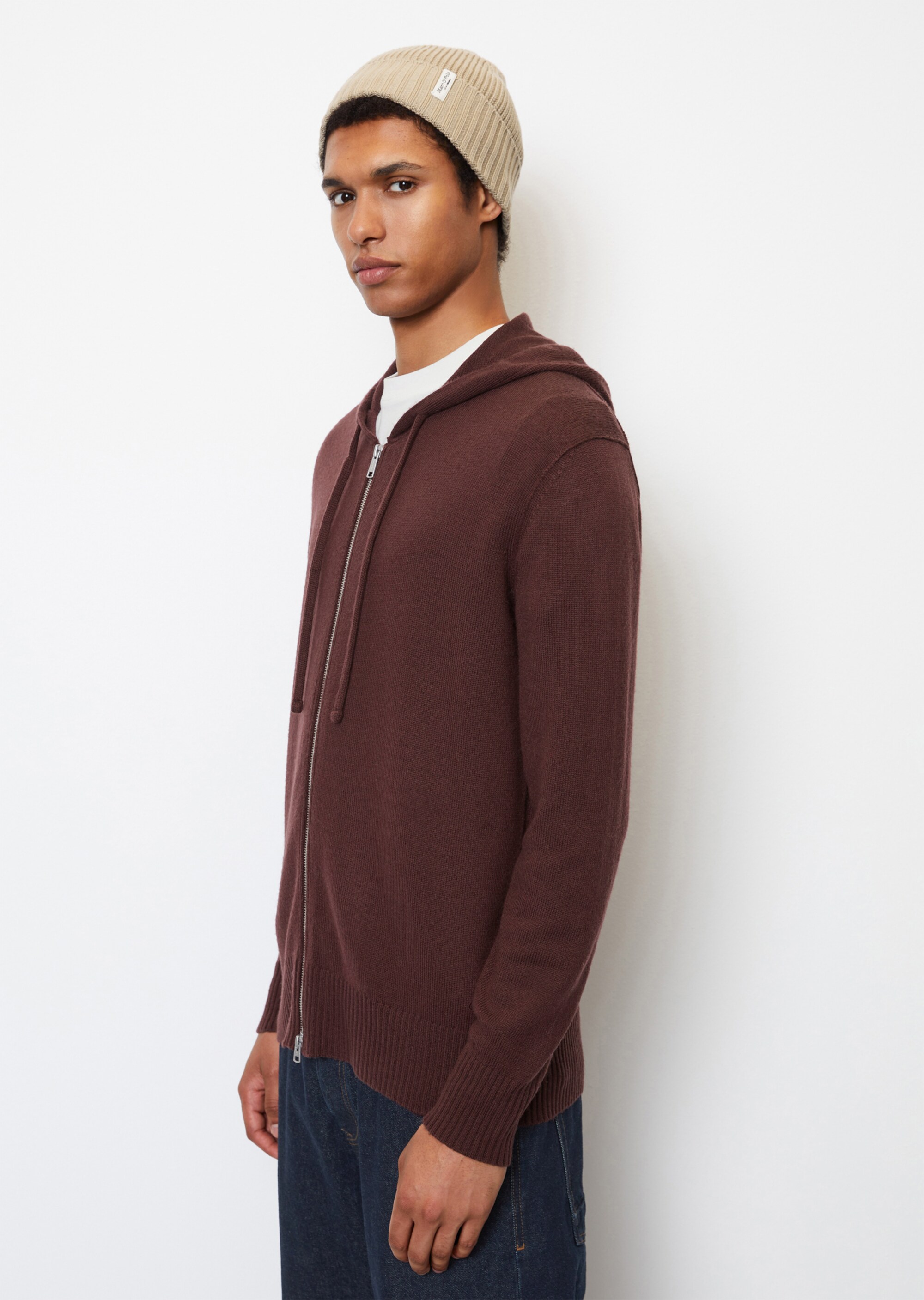 Kapuzen-Strickjacke regular aus softem Lambswool-Blend