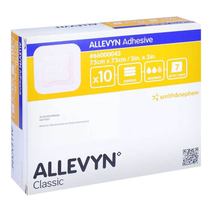 Allevyn Adhesive 7,5x7,5 cm haftende Wundauflage, 10 St