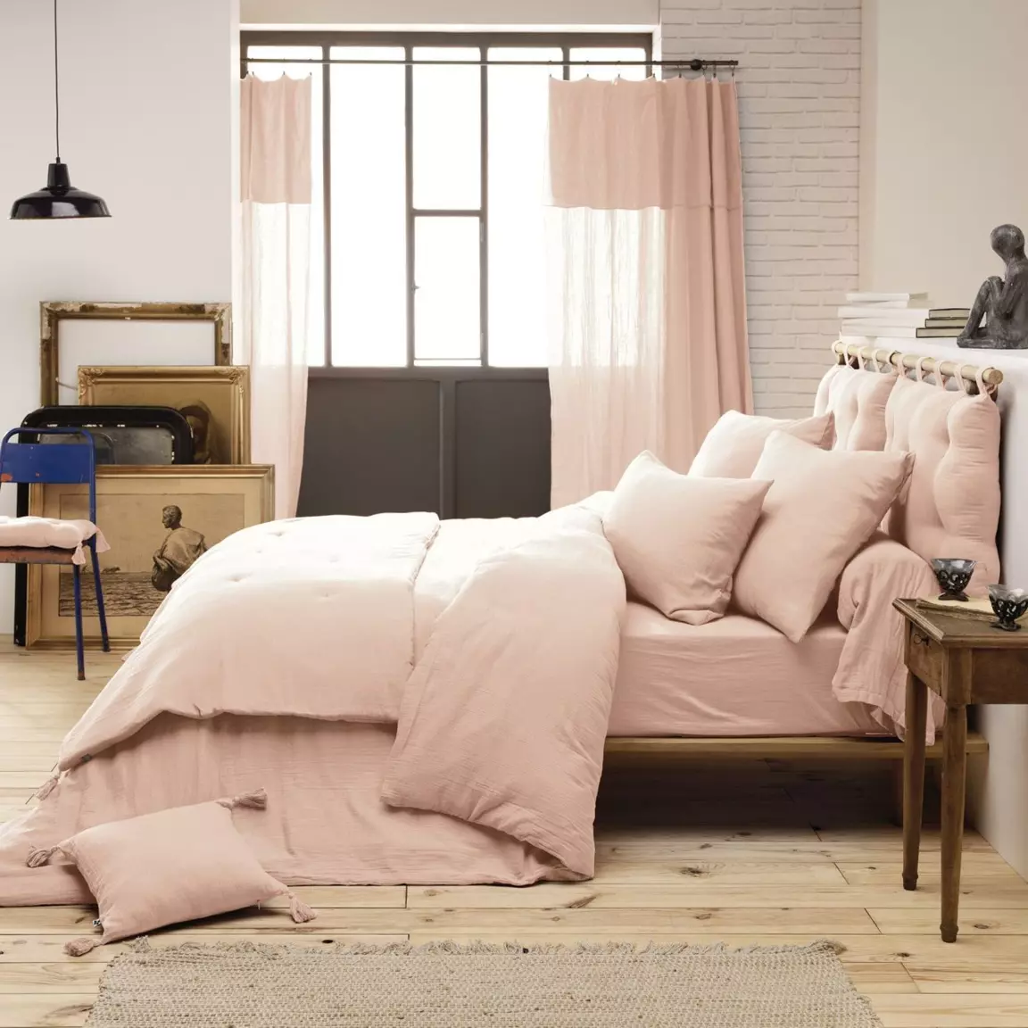 Drap housse gaze de coton (180 x 200 cm) Gaïa Rose poudré