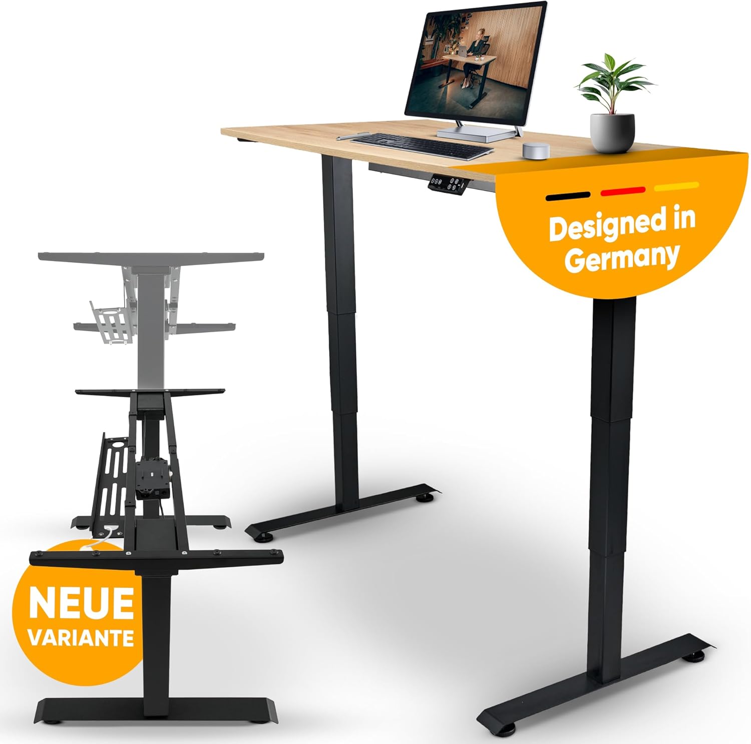Bellini Höhenverstellbarer Schreibtisch Gestell-Tischgestell - Tischbeine elektrisch für alle Tischplatten | Schreibtischgestell sehr stabil mit Kollisions-Sensor-Memory - 60 bis125 cm - TÜV