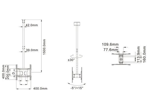 Multibrackets M Public Ceilingmount Medium Back to Back - Monteringssæt (loftsplade, vippe loft montering, VESA adapter) - for 2 LCD displays - stål - sort - skærmstørrelse: 32