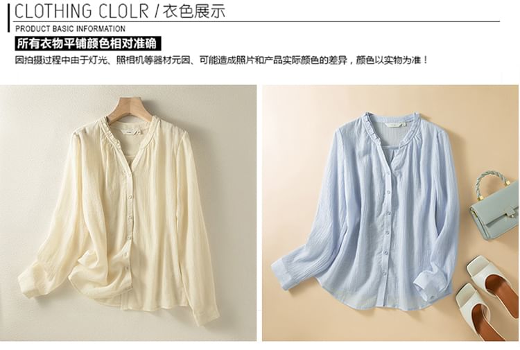 ZIMO - Blouse met pofmouwen, ruches en knoopjes