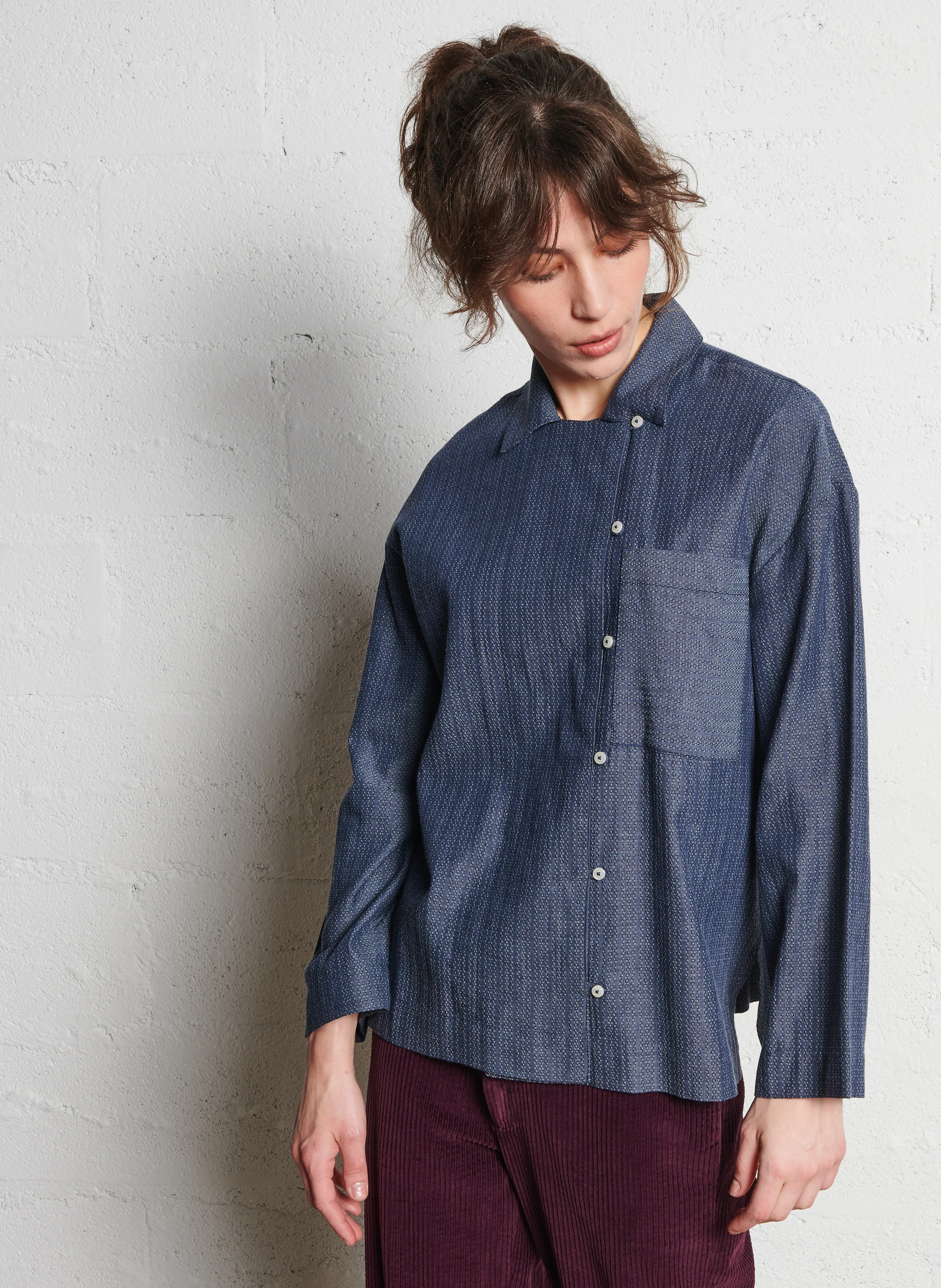 MARILOU - Chemise ample jacquard en coton | Bleu