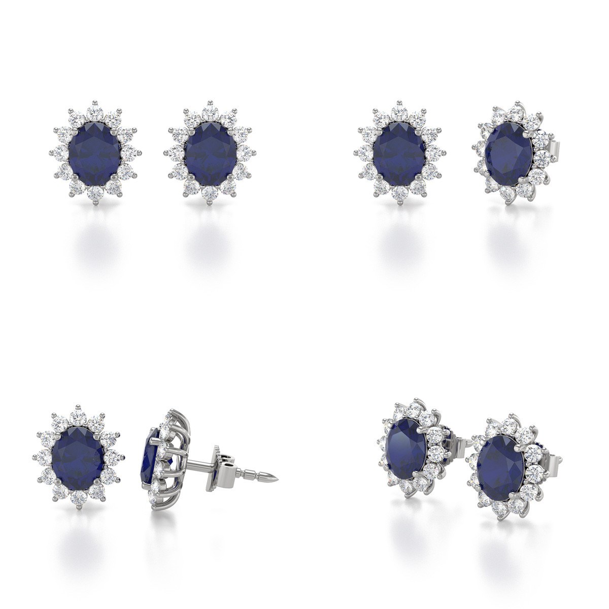 Boucles d'oreilles ADEN Saphir et Diamants sur Argent 925 1.25grs