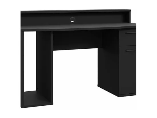 Bureau de gaming York 100, Avec des portes|Avec tiroirs, 76x140x65cm, Noir mat