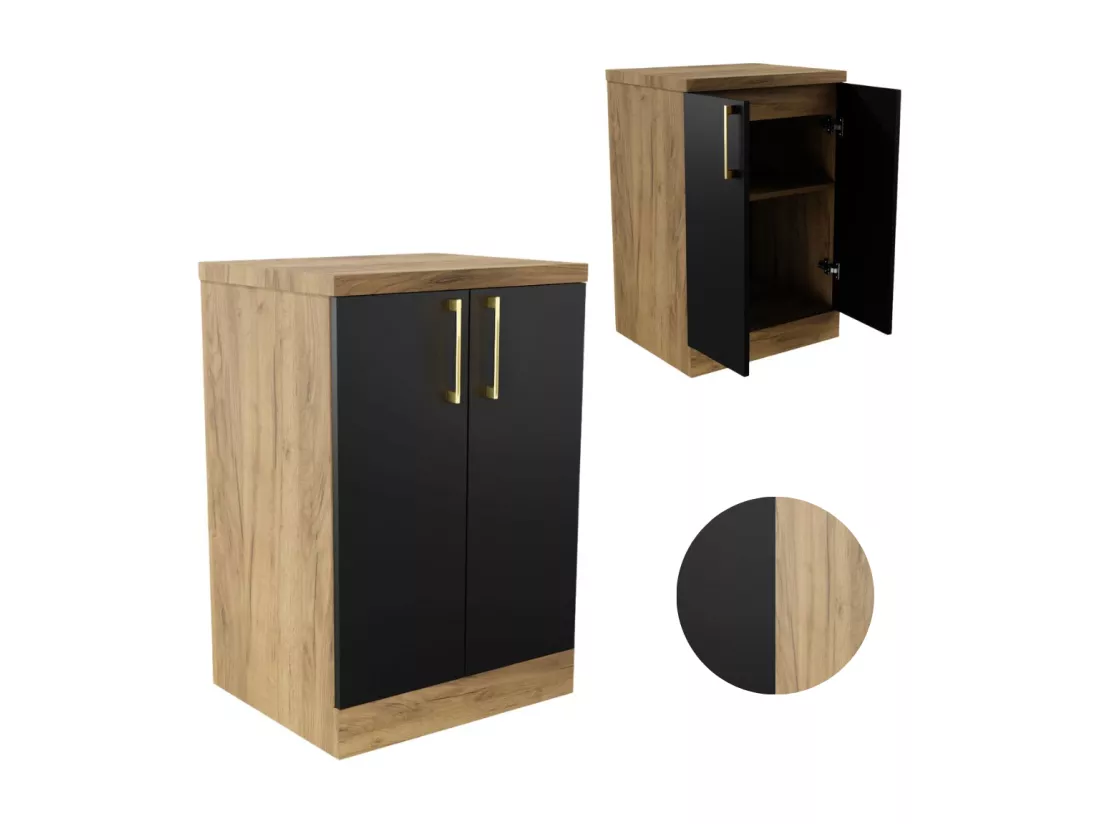 Armoire de Salle de Bain sur Pied 50cm Commode Étagère Sous Lavabo en Chêne.