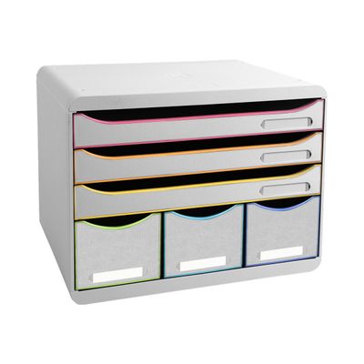 Exacompta Black Office Store-Box - Module de classement 6 tiroirs - blanc/arlequin