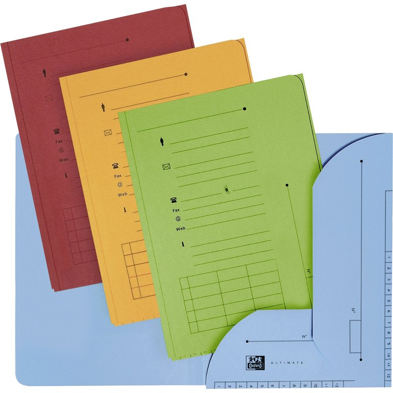 Chemise index OXFORD 23,5 x 31,5 cm couleurs assorties vives  - Paquet de 25