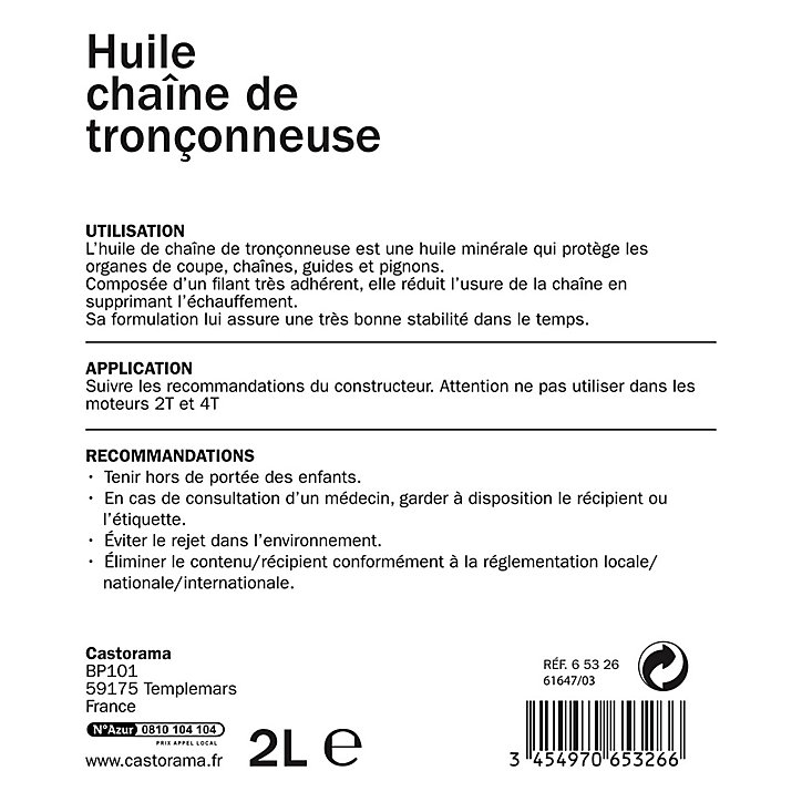 Bidon d'huile pour chaîne de tronçonneuse Diall 2L