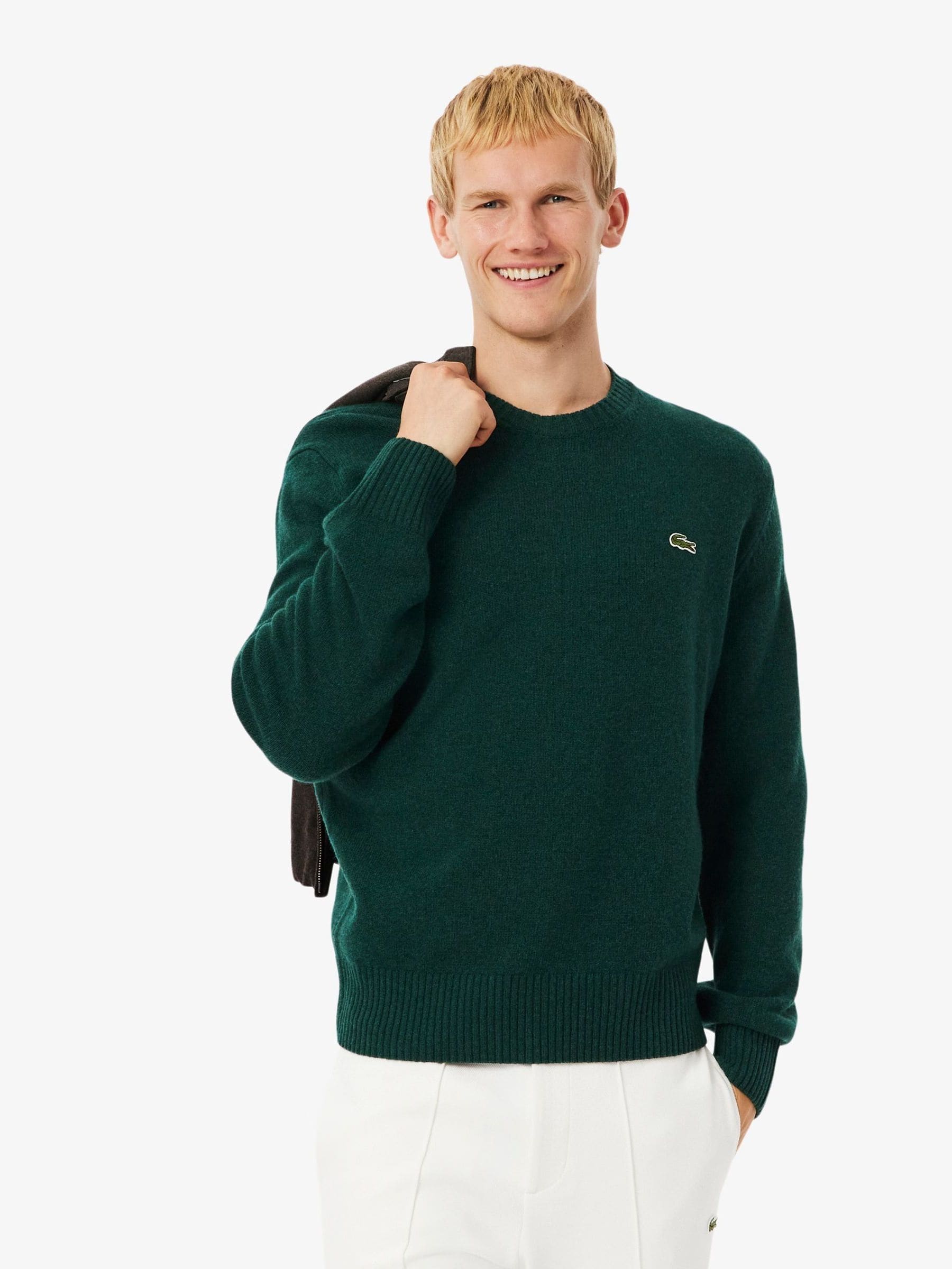 Groen - Lacoste Carded Wool Jersey Crew Neck Sweater